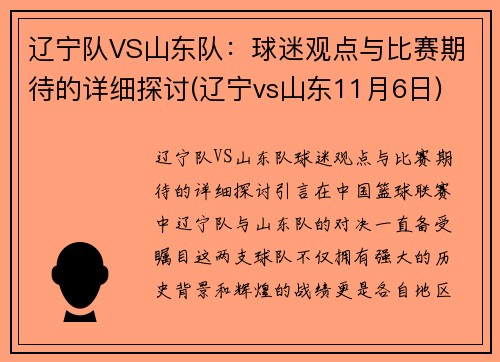 辽宁队VS山东队：球迷观点与比赛期待的详细探讨(辽宁vs山东11月6日)