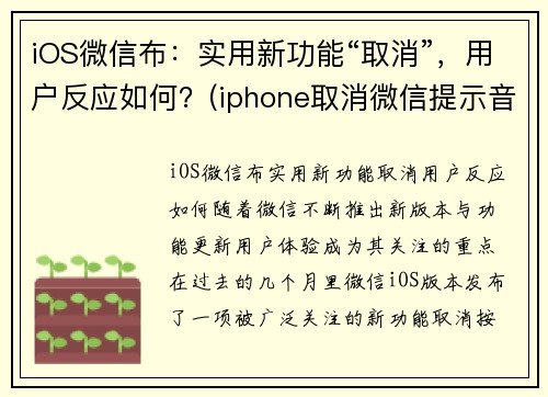 iOS微信布：实用新功能“取消”，用户反应如何？(iphone取消微信提示音)