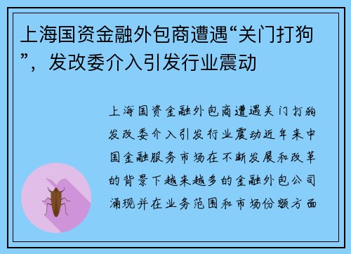 上海国资金融外包商遭遇“关门打狗”，发改委介入引发行业震动